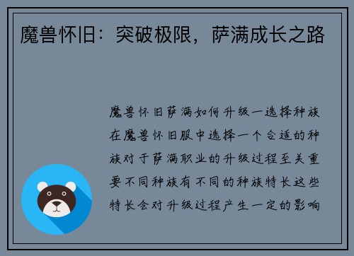魔兽怀旧：突破极限，萨满成长之路